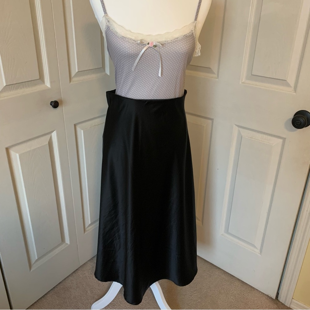 Black satin long midi skirt